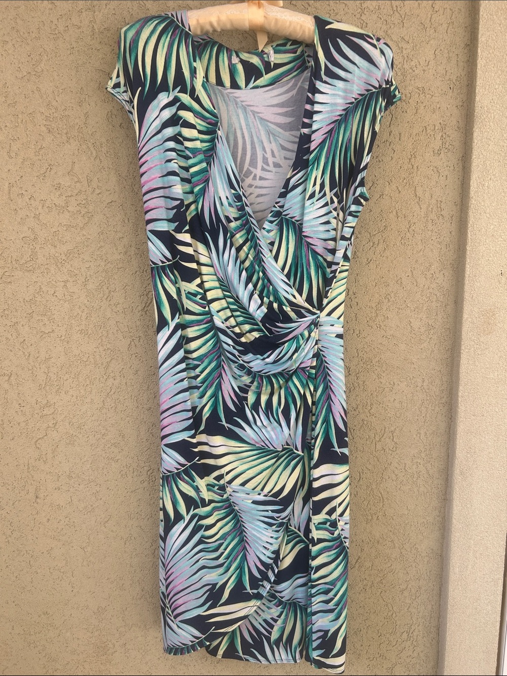Tommy Bahama Black Tropical Palm-Print Wrap Midi Dress
